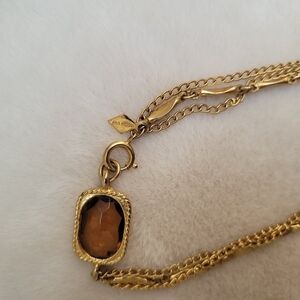 Vintage Sarah Coventry Extra Long Topaz Amber Gold Tone Layered Station Necklace